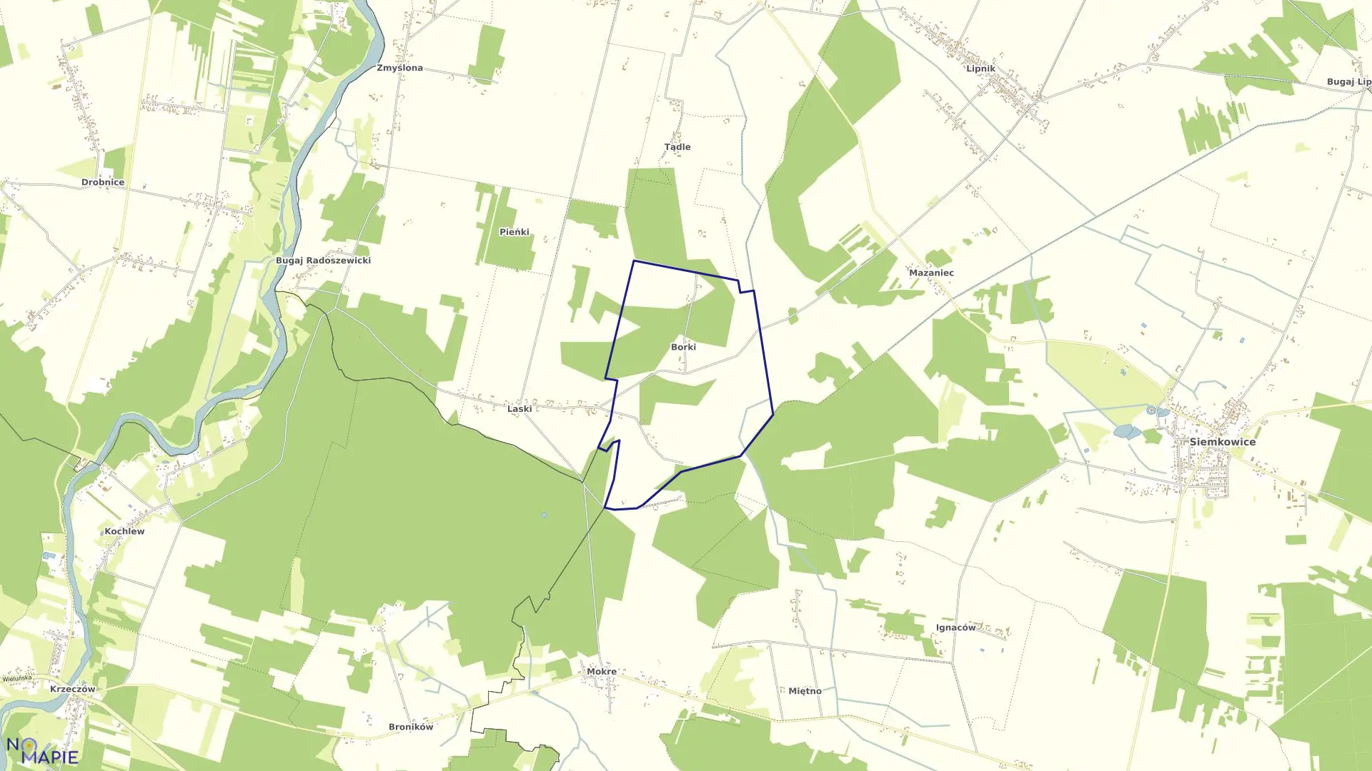 Mapa obrębu Borki w gminie Siemkowice