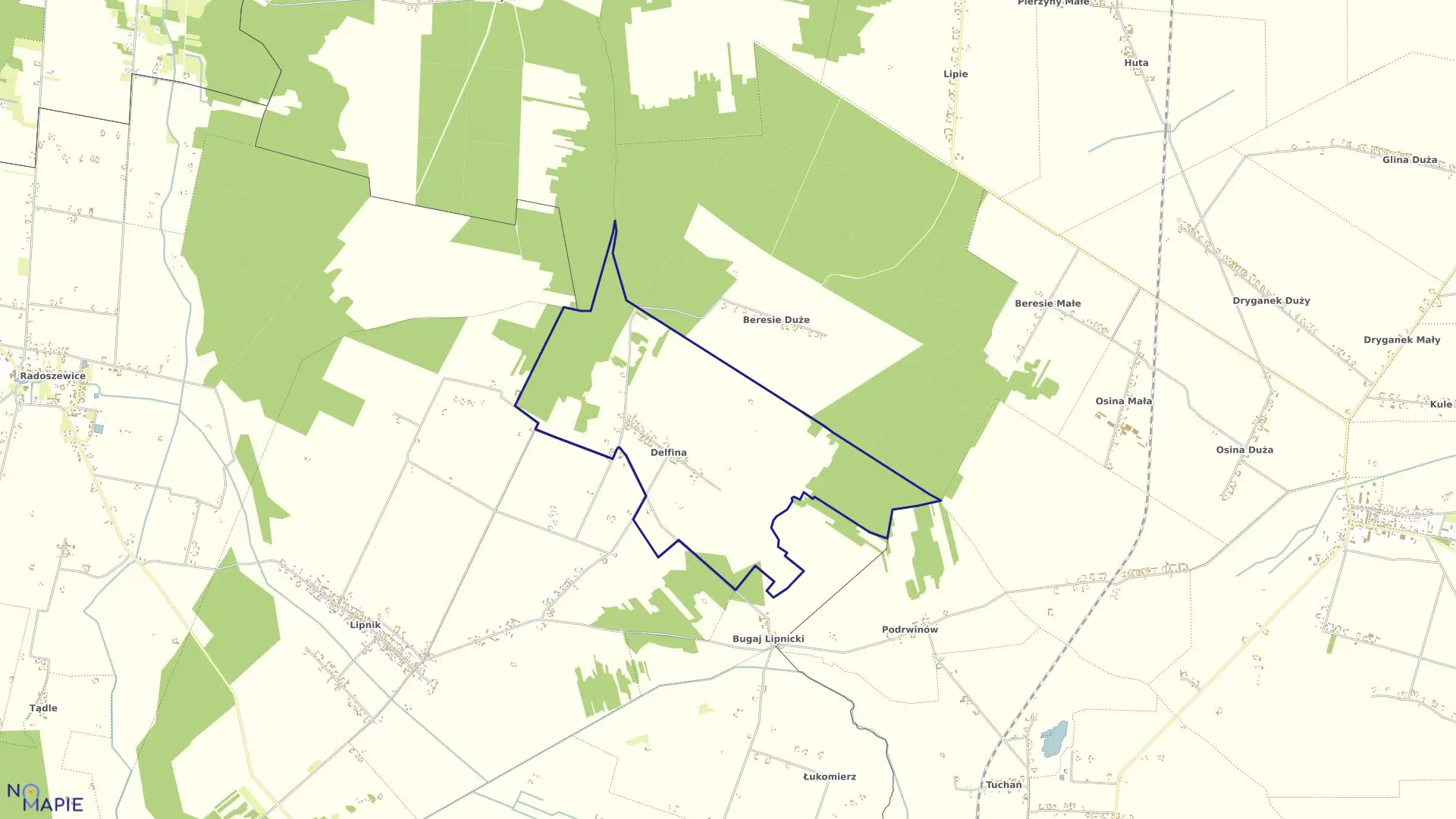 Mapa obrębu Delfina w gminie Siemkowice