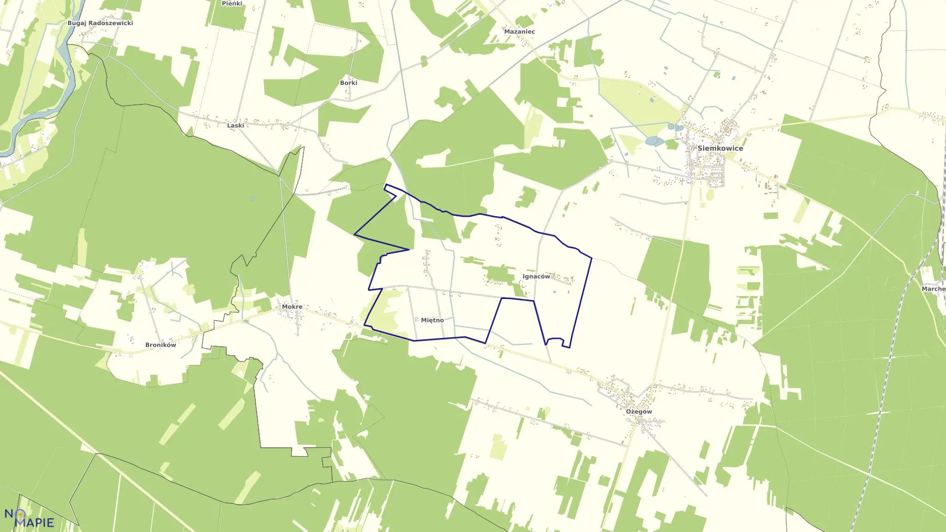 Mapa obrębu Ignaców Miętno w gminie Siemkowice