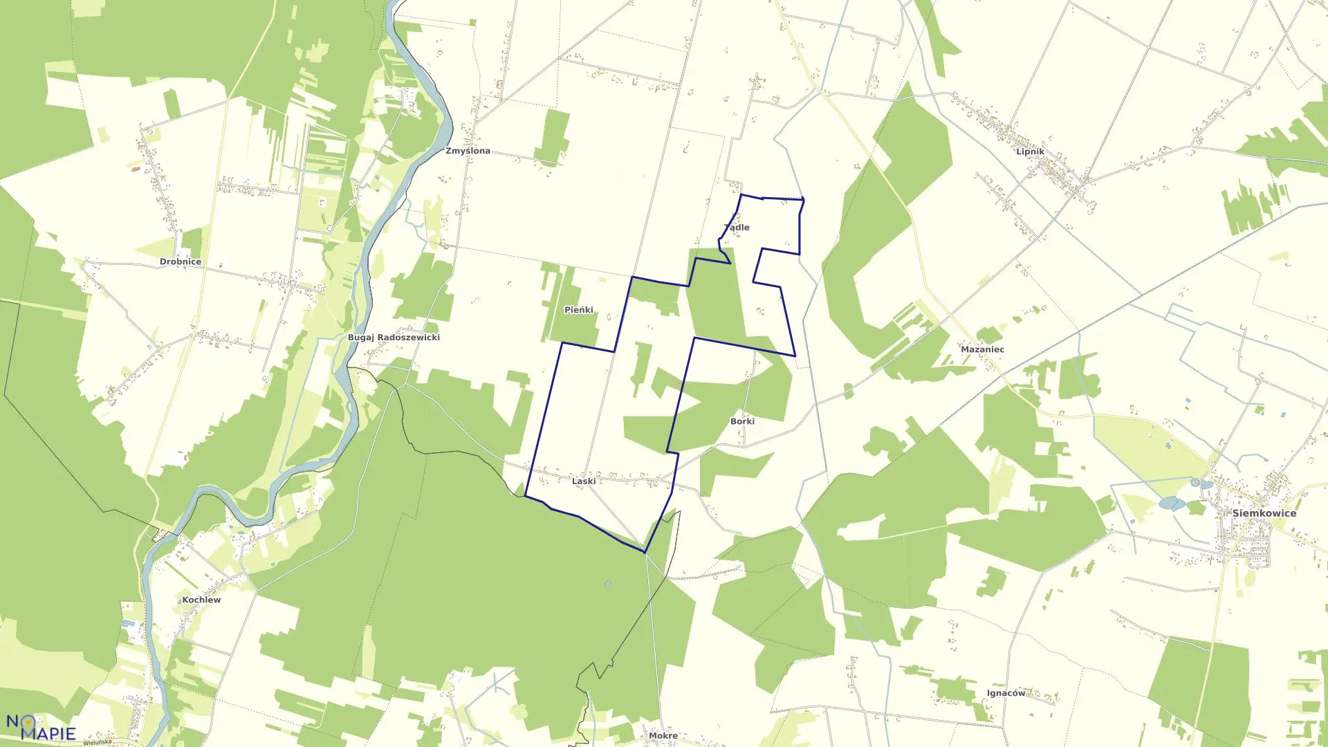 Mapa obrębu Laski Tondle w gminie Siemkowice