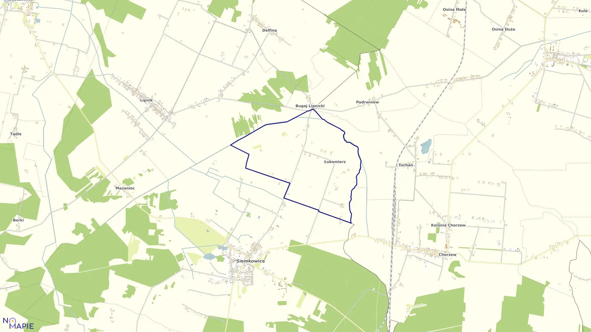 Mapa obrębu Łukomierz w gminie Siemkowice