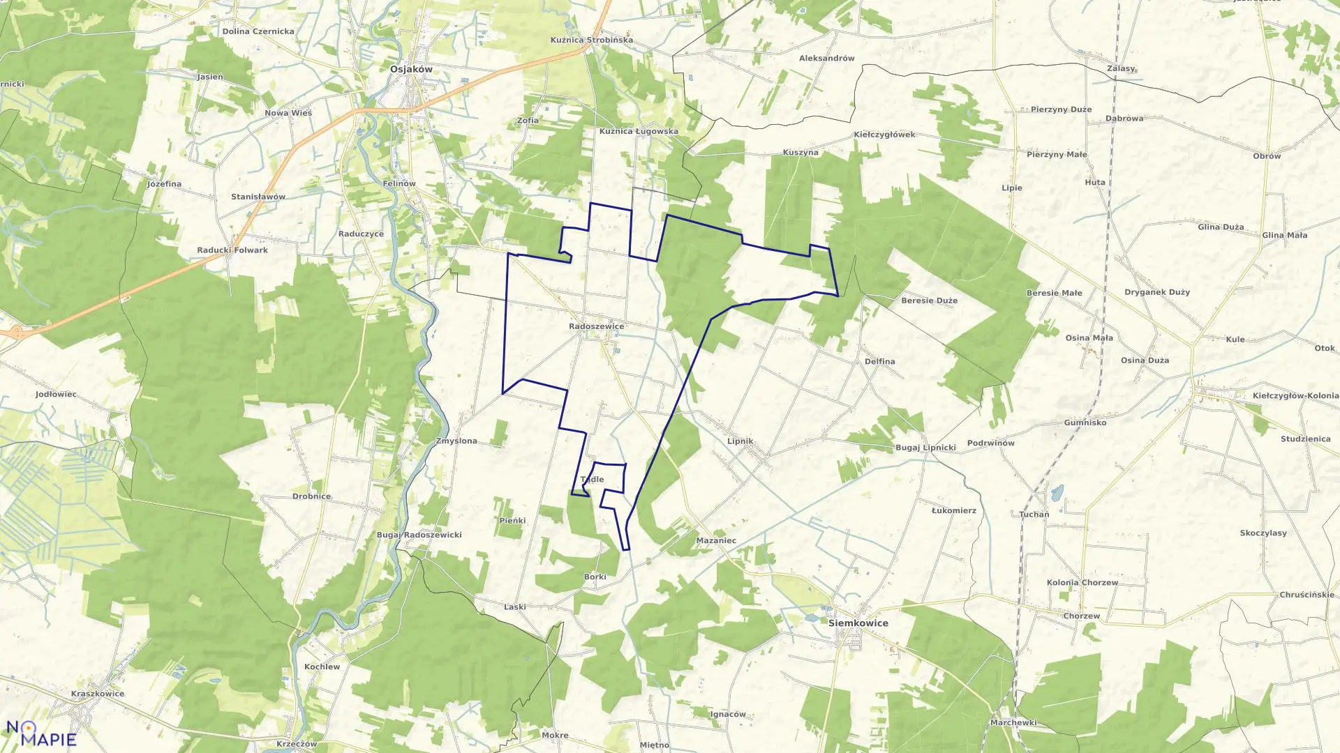 Mapa obrębu Radoszewice w gminie Siemkowice